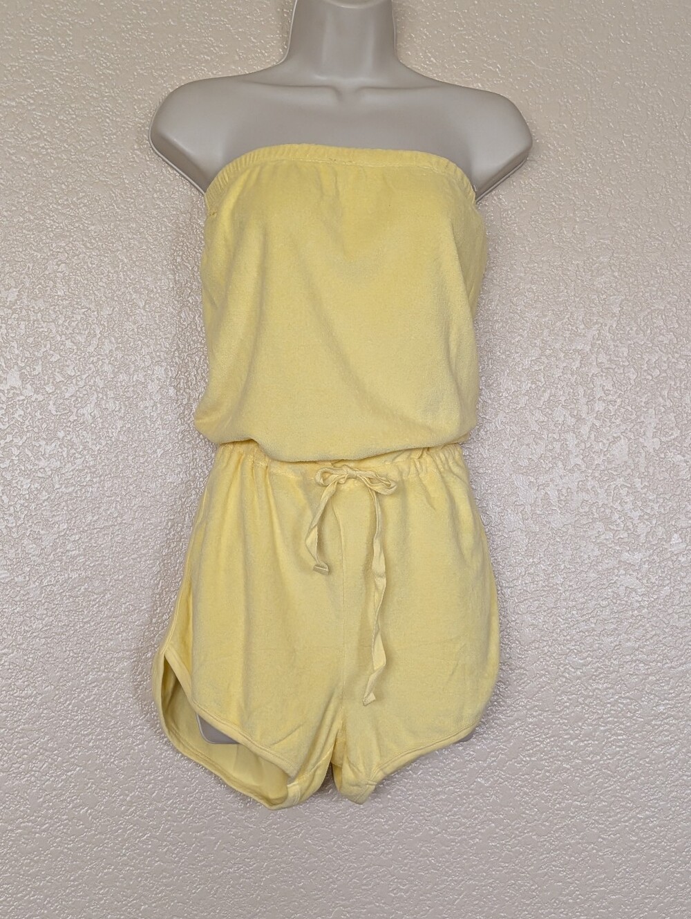 NWT Bobby Los Angeles Yellow Terry Cloth Strapless Tube Romper Small